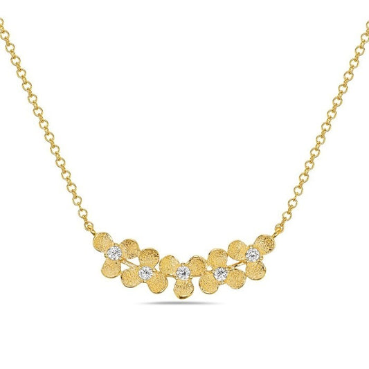 14K Yellow Gold 0.10 CTW Diamond Flower Necklace