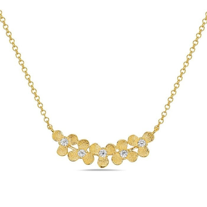 14K Yellow Gold 0.10 CTW Diamond Flower Necklace