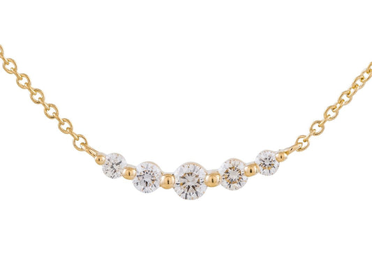14K Yellow Gold 5-Stone Diamond Necklace, 0.18 CTW, Adjustable 16-18 Inch