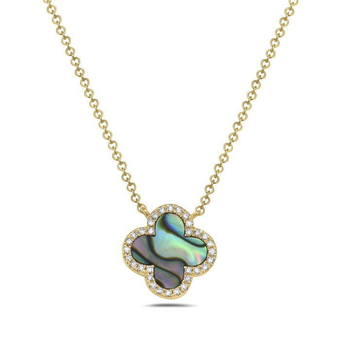 14K Yellow Gold Abalone Clover Necklace with 0.08 CTW Diamonds
