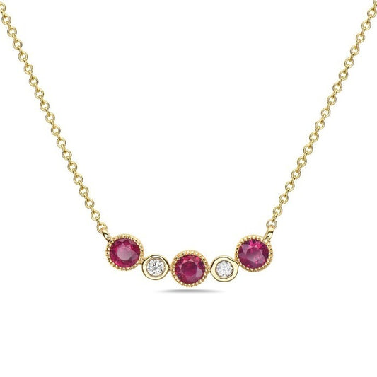14K Yellow Gold Bezel Set Ruby and Diamond Pendant, 0.04 CTW