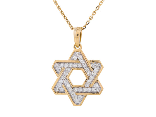 14K Yellow Gold Diamond Star of David Pendant, 0.49 CTW, Adjustable 16-18 Inch