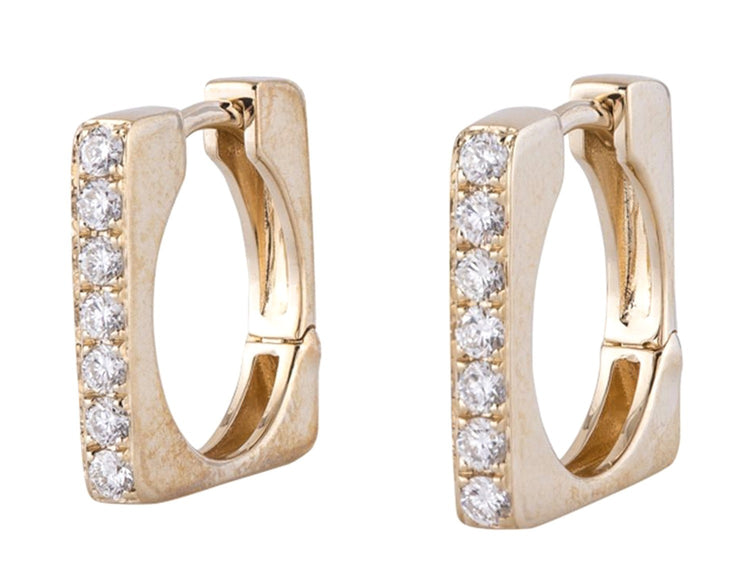 14K Yellow Gold Square Diamond Huggie Earrings, 0.32 CTW