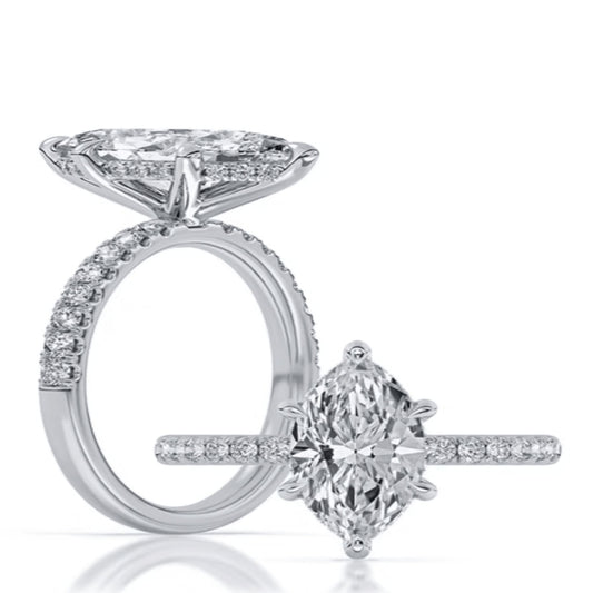 14k Two-Tone Gold Hidden Halo Engagement Ring Set With Certified TrueNorth 100 Facet Lab-Grown Diamond 2.01 ct Marquise Center