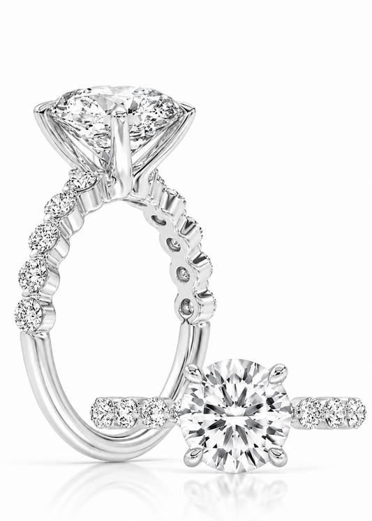 14k Yellow Gold 4-Prong Engagement Ring Set With Certified TrueNorth 100 Facet Lab-Grown Diamond 2.50 ct Round Center