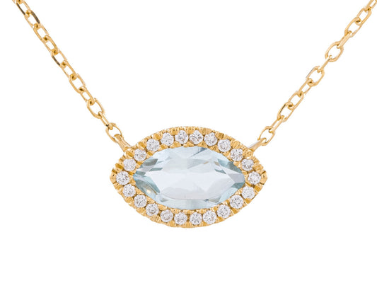 14K YG Marq Dia/.61CT Sky Blue Halo Evil Eye Pendant