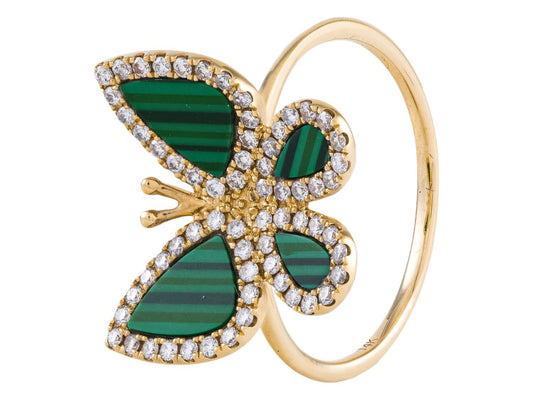 14K Yellow Gold Malachite Ring with 0.38 CTW Diamonds