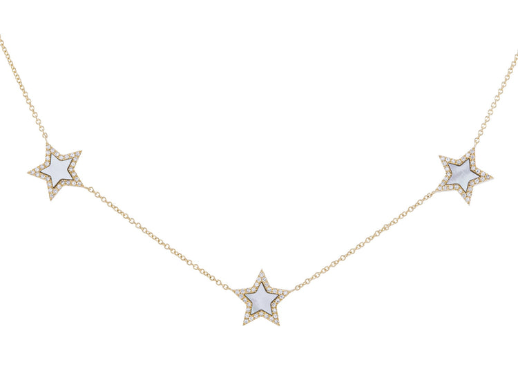 14K Yellow Gold 0.23 CTW Diamond Mother of Pearl Stars Pendant