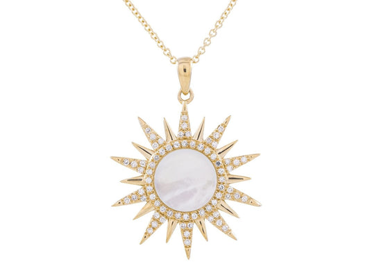 14K Yellow Gold Mother of Pearl Necklace with 0.19 CTW Diamonds, Adjustable 16-18 Inch