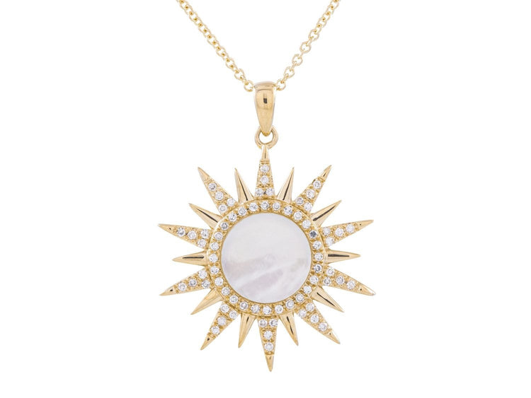 14K Yellow Gold Mother of Pearl Necklace with 0.19 CTW Diamonds, Adjustable 16-18 Inch