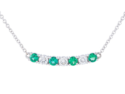 14K White Gold Alternating Emerald and Diamond Necklace, 0.32 CT Emeralds 0.31 CTW Diamonds, 18 Inch
