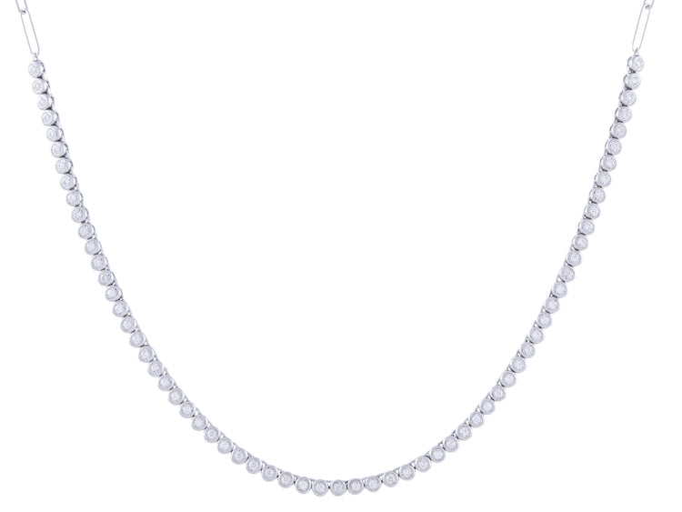14K White Gold Bezel Diamond Paperclip Necklace, 0.98 CTW, 16 Inch