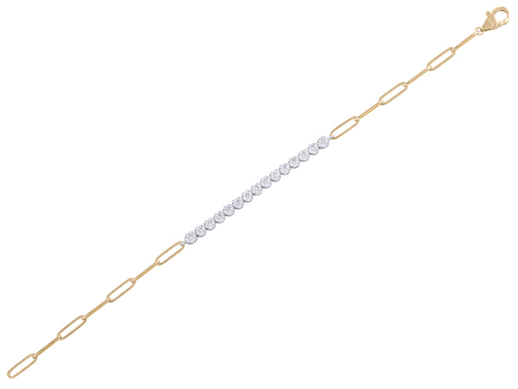 14K Two-Tone Gold Link Chain Bracelet with 1.02 CTW Diamonds, 7.25 Inch