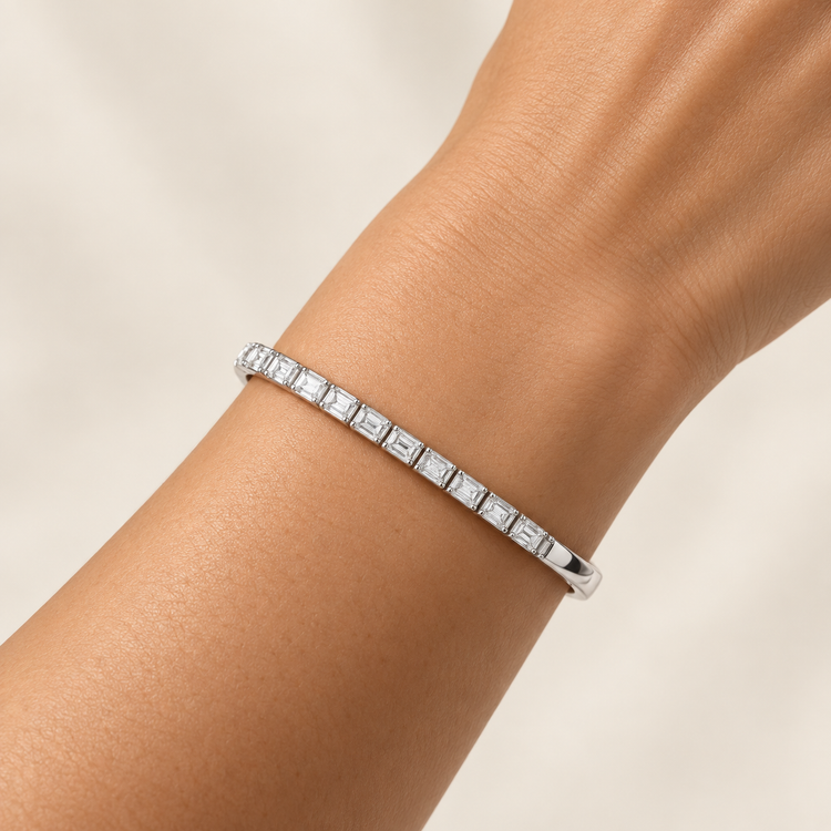 14K White Gold Lab-Grown Emerald-Cut Diamond Bangle, 3.00 CTW