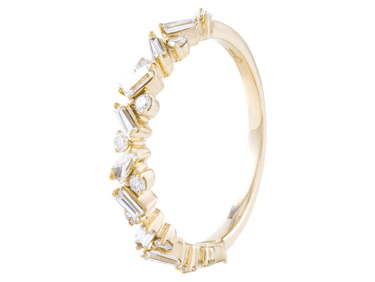 14K Yellow Gold 0.44 CTW Alternating Baguette and Round Diamond Ring