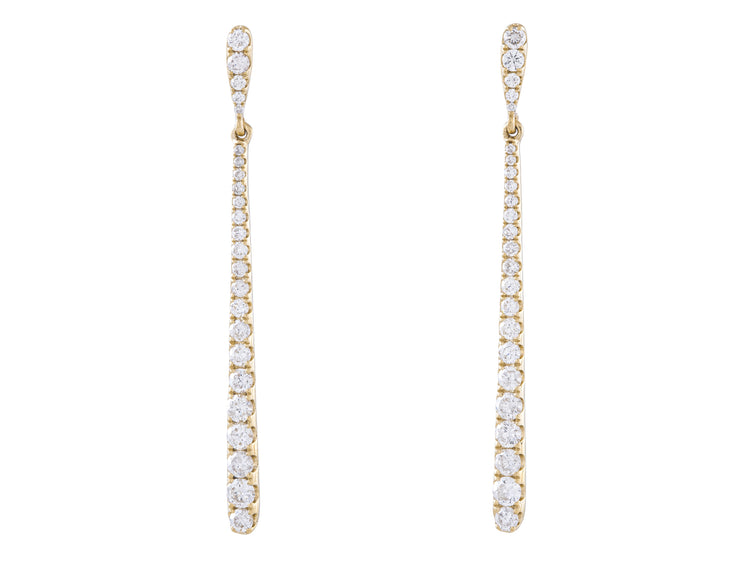 14K Yellow Gold Diamond Drop Earrings, 1.35 CTW