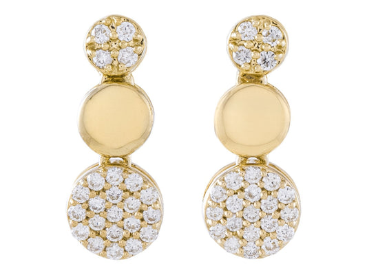 14K Yellow Gold 0.19 CTW Three Circle Diamond Drop Earrings
