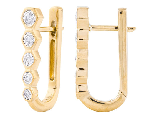 14K Yellow Gold U-Shape Diamond Earrings, 0.12 CTW