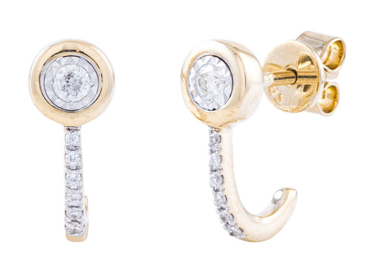 14K Yellow Gold Diamond J-Hoop Earrings, 0.14 CTW