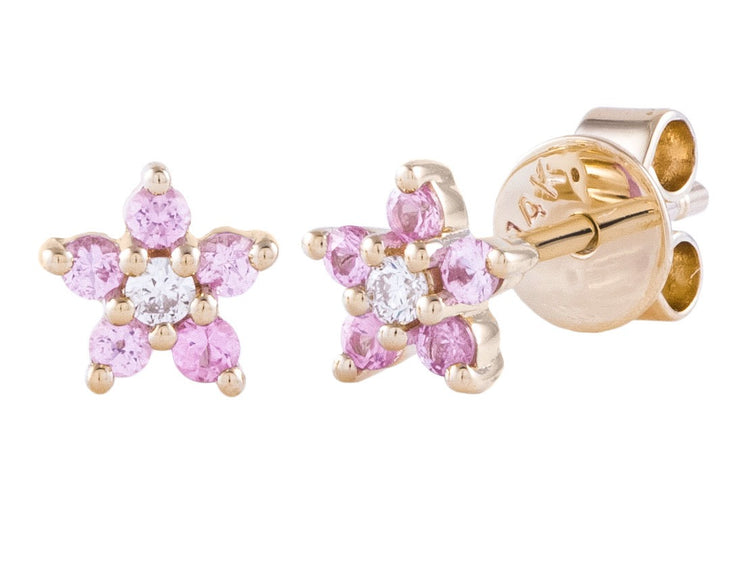 14K Yellow Gold Pink Sapphire Earrings with 0.04 CTW Diamonds
