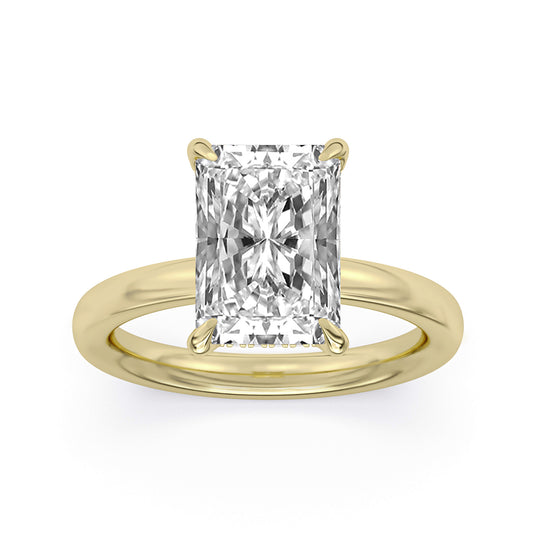 14k Yellow and White Gold Hidden Halo Engagement Ring with TrueNorth 100 Facet Lab-Grown Diamond 3.09 ct Radiant Center