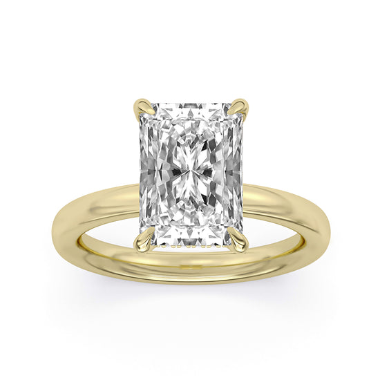 14k Yellow and White Gold Hidden Halo Engagement Ring with TrueNorth 100 Facet Lab-Grown Diamond 3.09 ct Radiant Center