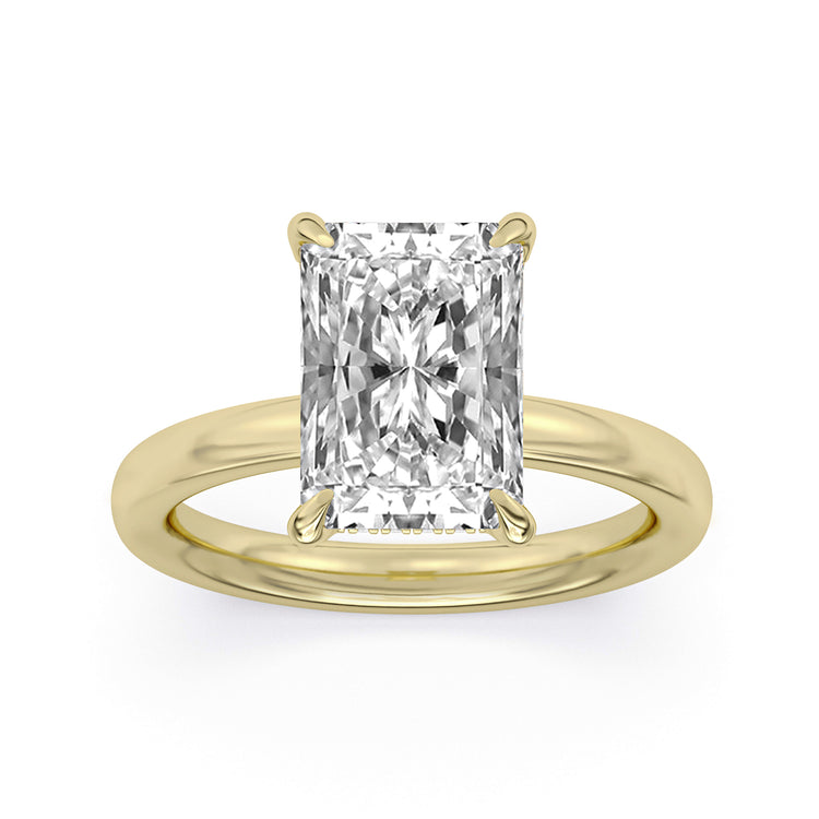 14k Yellow and White Gold Hidden Halo Engagement Ring with TrueNorth 100 Facet Lab-Grown Diamond 3.09 ct Radiant Center