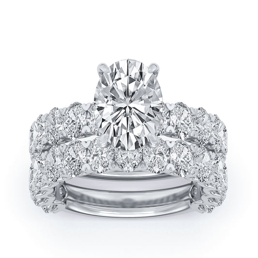 14k White Gold Oval Accent Shank Engagement Ring, TrueNorth 3 ct Oval Center, angled view