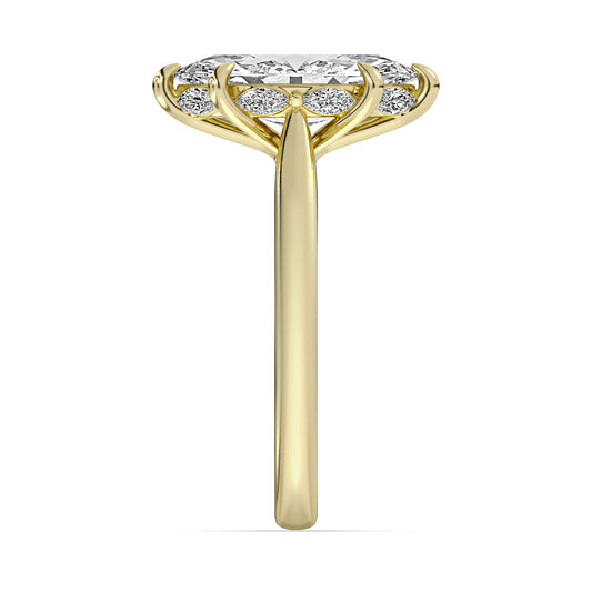 14k Yellow Gold 6-Prong Hidden Halo Engagement Ring, TrueNorth 2.50 ct Marquise Center, profile view