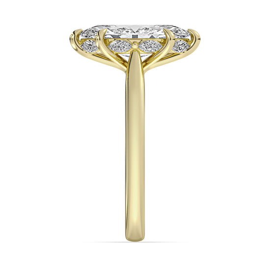 14k Yellow Gold 6-Prong Hidden Halo Engagement Ring, TrueNorth 2.50 ct Marquise Center, profile view