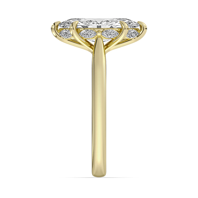 14k Yellow Gold 6-Prong Hidden Halo Engagement Ring, TrueNorth 2.50 ct Marquise Center, profile view