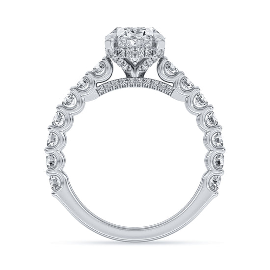 14k White Gold Hidden Halo Engagement Ring with TrueNorth 2.50 ct Oval Center, front view