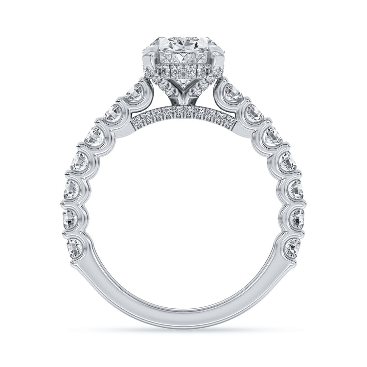 14k White Gold Hidden Halo Engagement Ring with TrueNorth 2.50 ct Oval Center, front view