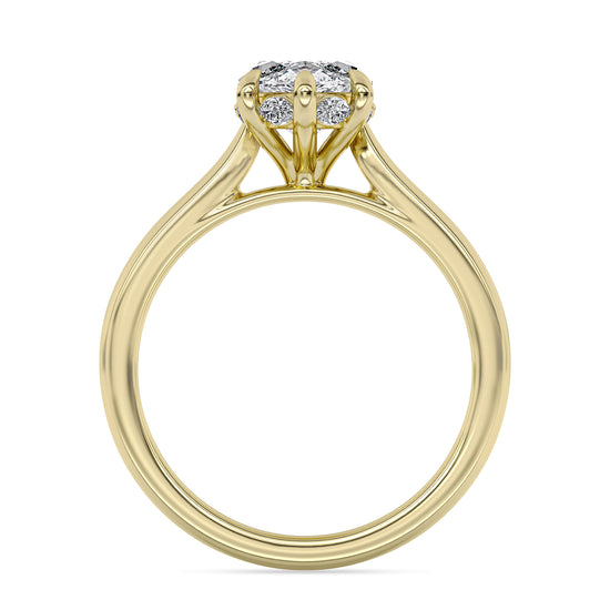 14k Yellow Gold 6-Prong Hidden Halo Engagement Ring, TrueNorth 2.50 ct Marquise Center, front view