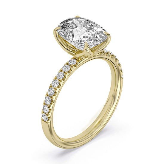 14k Yellow Gold Engagement Ring, TrueNorth 3.05 ct Elongated Cushion Center, three-quarter view