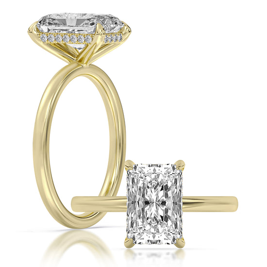 14k Yellow Gold Hidden Halo Engagement Ring with TrueNorth 100 Facet Lab-Grown Diamond 2.07 ct Radiant Center