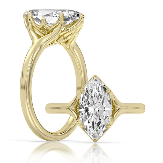14k Yellow Gold Elevated Solitaire Engagement Ring, TrueNorth 2.5 ct Marquise Center, with matching band