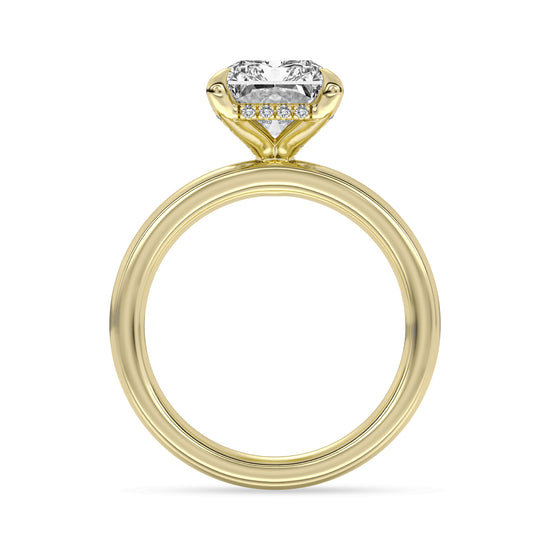 14k Yellow and White Gold Hidden Halo Engagement Ring, TrueNorth 3.09 ct Radiant Center, front view