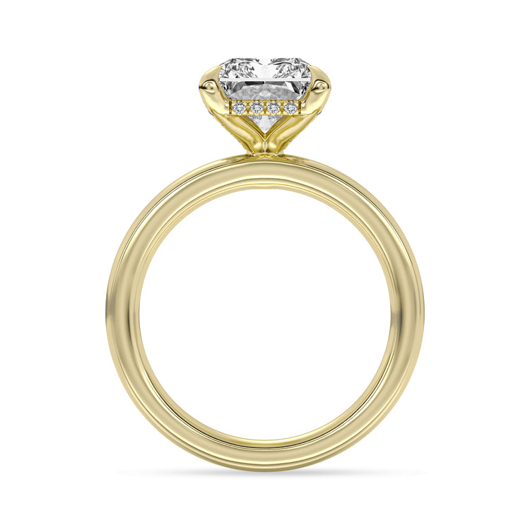 14k Yellow and White Gold Hidden Halo Engagement Ring, TrueNorth 3.09 ct Radiant Center, front view
