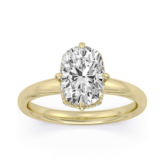 14k Yellow Gold Engagement Ring with TrueNorth 100 Facet Lab-Grown Diamond 3.09 ct Elongated Cushion Center