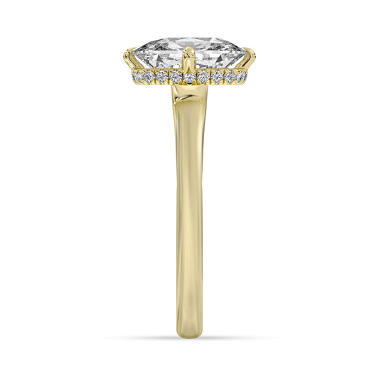14k Yellow Gold Engagement Ring, TrueNorth 3.09 ct Elongated Cushion Center, profile view