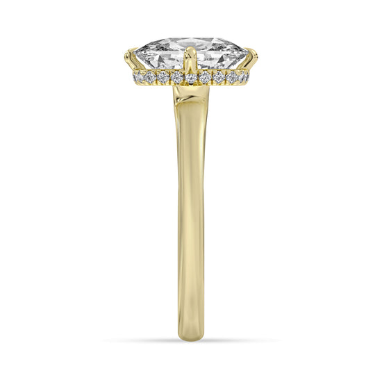 14k Yellow Gold Engagement Ring, TrueNorth 3.09 ct Elongated Cushion Center, profile view