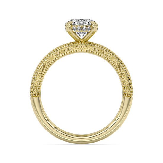 14k Yellow Gold Pattern Engagement Ring, TrueNorth 2.13 ct Oval Center, profile view