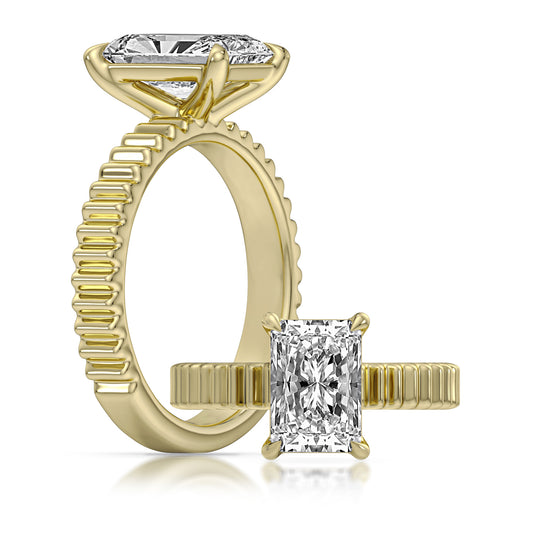 14k Yellow Gold Solitaire Engagement Ring with TrueNorth 100 Facet Lab-Grown Diamond 2.60 ct Radiant Center