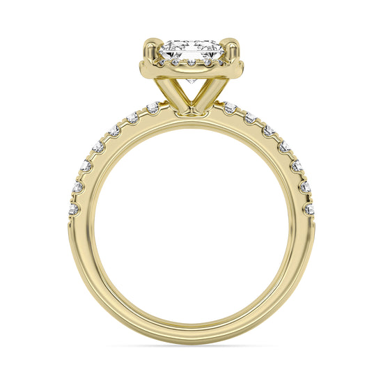 14k Yellow Gold Halo Engagement Ring, TrueNorth 2.05 ct Radiant Center, front view