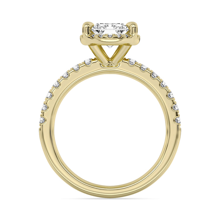 14k Yellow Gold Halo Engagement Ring, TrueNorth 2.05 ct Radiant Center, front view