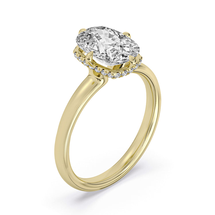 14k Yellow Gold Engagement Ring, TrueNorth 3.09 ct Elongated Cushion Center, three-quarter view