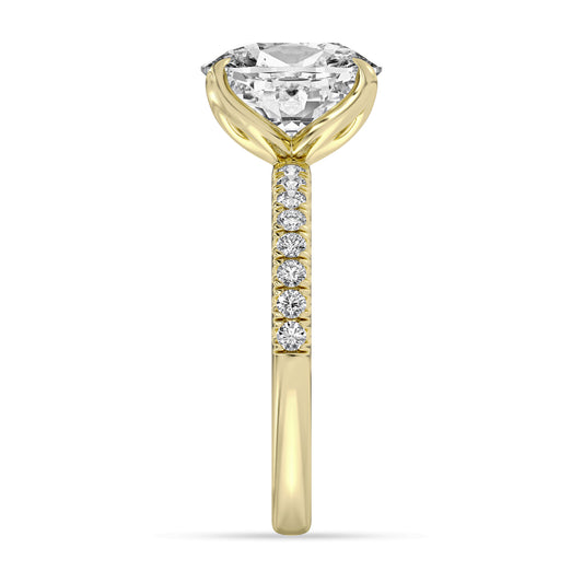 14k Yellow Gold Engagement Ring, TrueNorth 3.05 ct Elongated Cushion Center, profile view