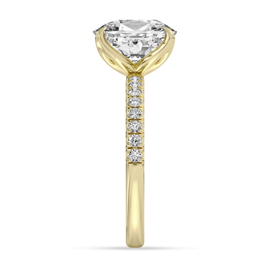 14k Yellow Gold Engagement Ring, TrueNorth 3.05 ct Elongated Cushion Center, profile view