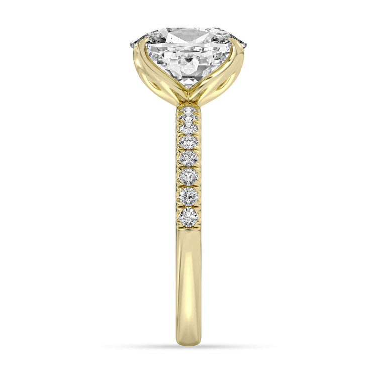 14k Yellow Gold Engagement Ring, TrueNorth 3.05 ct Elongated Cushion Center, profile view
